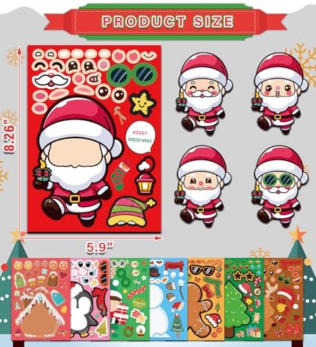 Kids Xmas Decorations Gifts Games Party Favors Supplies 24 Sheets,Stocking Stuffers,Christmas Stockings,Christmas Gift Bags Stocking Stuffers for Kids,Christmas Stickers,DIY Christmas Crafts for Kids B0F8H5X4L8