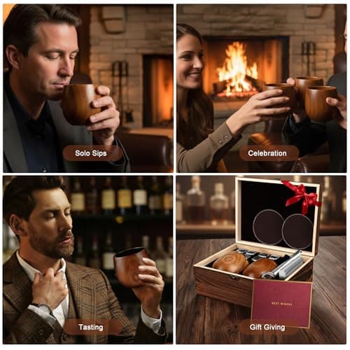 Premium Whiskey Glass Set, Unique Whiskey Gifts for Men, Perfect Gifts for Whiskey Lovers, Dad, Husband and Brother Charred Wooden Bourbon Drinking Glass, Bourbon Gifts for Men, 2 Pack, 10 oz B0GF1MXF75