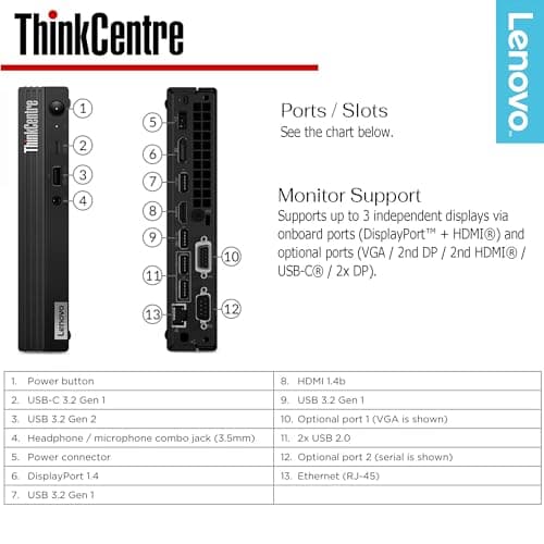 Lenovo ThinkCentre Mini Desktop, Ultra-Fast AMD Ryzen 5 PRO, 16GB RAM, 512GB SSD & 1TB HDD, Wi-Fi 6, Bluetooth5, USB-C, HDMI, Display Port, RJ-45, Windows 11 Pro – Tiny Computer for Everyday Tasks