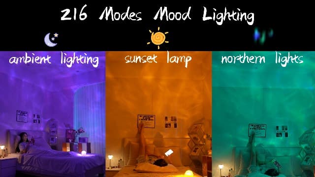 3-in-1 Sunset/Ocean/Northern, Remote, 6 Brightness, 1 Hr Timer, Made of Glass & Wood, Bedroom, Bathroom, Dorm,Halloween Light Ambient Lighting, 16 Colors Led Lights for Bedroom, Gift Ideas, Room Decor B0DG92NWYG