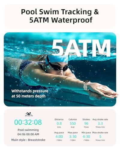 Parsonver Parsonver Swimming Smart Watch, 5ATM Waterproof for Pool & Open Water, Built-in GPS & Compass, AMOLED Fitness Tracker with 100+ Sports Modes, Heart Rate & Sleep Monitor, AI Swim Analysis, French Grey