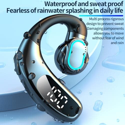 SZHYHTIKI Bluetooth Single Headset,180° Rotatable Open Ear Wirless Earbud,36H Playtime Bluetooth 5.5 Earpiece,IPX5 Waterproof,LED Display Power Earphone for Business/Office/Driving/Sporting