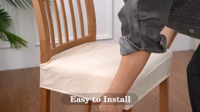 Smiry Waterproof Seat Covers for Dining Room Chairs Set of 4, Stretch Jacquard Removable Washable Chair Seat Slipcovers Protector, No Rear Covers, Beige