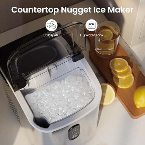 Antarctic Star Nugget Ice Makers Countertop with Auto-Cleaning, 35lbs/Day, Portable Sonic Ice Machine with Handle, Basket and Scoop for Home/Kitchen/Office/Camping(Stainless Steel Silver)