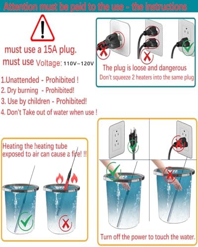 2000W Bathtub Heater | Pool Heater for Above Ground Pools, Portable Extra Baptistry Heaters for Baptismal Water Warmer, Inflatable Hot Tubs Warmer -120V Immersion Water Heaters for Bathtub