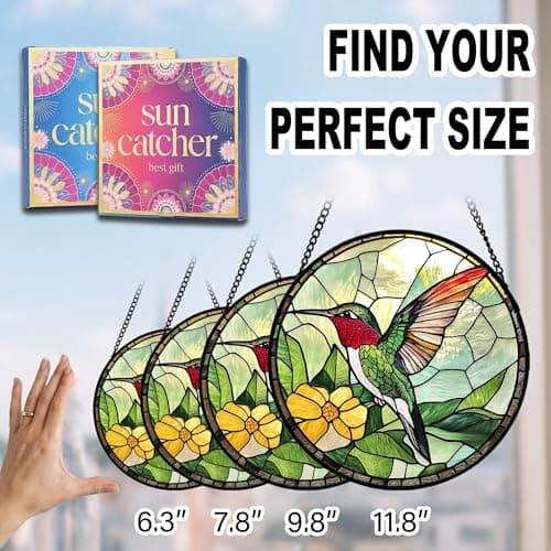 Christmas Stocking Stuffers Birthday Mothers Day Acrylic Decor Gift for Bird Lover Woman Mom Grandma Nana Wife Mother In Law Hummingbird Flower Suncatcher Sun Catchers Indoor Window Gifts for Mom 6.3" B0GQHGDH35