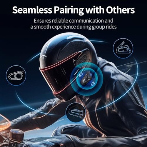 JESIMAIK Motorcycle Helmet Bluetooth Headset, 10 Way 2KM Helmet Communication System, Multitasking Audio Motorcycle Intercom, 2 Mics&40mm Speaker (1 Pack)