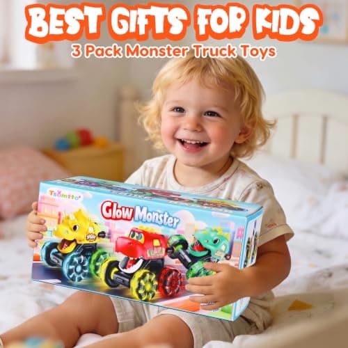 LED Wheels Dino Truck Toys for Toddler Boys Girls Gifts, Dinosaur Cars for 2 Year Old Boy Christmas Birthday Gifts Monster Truck Toys Dinosaur Cars, Press and Go Light Up Cars for Toddlers B0F5PVJJ9J