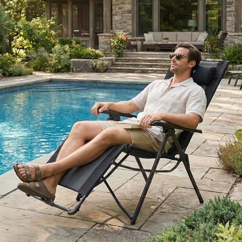 Portal Portable Zero Gravity Chair, Lounge Chair Outdoor Oversized Zero Gravity Chair Folding Lounge Chair with Adjustable Pillows and Cup Holder for Poolside Backyard and Lawn, Support 350lbs