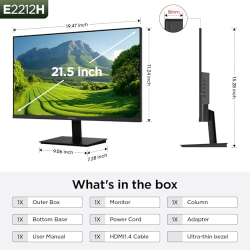 KOORUI New 22 Inch Computer Monitor FHD 1080P 120Hz PC Gaming Screen VA Panel Ultra-Slim Display 4000:1 Contrast Ratio with Adpitive Sync (HDMI/VGA/VESA Compatible 100x100mm/Audio Out), Tilt, Black