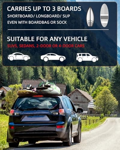 Abahub Soft Roof Rack Pads with 2 Tie Down Straps, 2 Tie Down Ropes, 2 Hood Loops and Storage Bag, for Surfboard, Kayak, Canoe, Heavy Duty Universal Car Roof Racks System