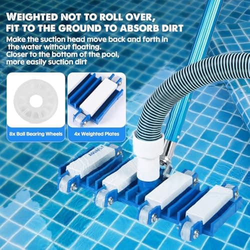 Pool Vacuum Head, Manual Cleaning Vacuum with Wheels 14'' Heavy Duty Handle Pool Vacuum Heads for Inground & Above Pools with Flexible Swivel, Swimming Pool Head for Absorb