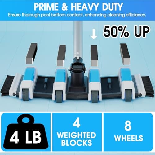 Enhanced Pool Vacuum Head with Direction-Control Handle - Extra-Wide 4LB Professional Weighted Vac Heads Brush & Wheels for Vinyl Liner-Deep Cleaning for Inground & Above Ground Swimming Pool - Blue