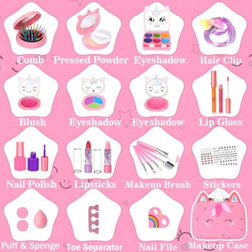 Heaning Kids Washable Makeup Girl Toys - Real Makeup Kit Kid Make up Set for Toddlers Children Princess Dress Up Christmas Birthday Gifts Toys for 3 4 5 6 7 8 9 10 11 12 Year Old Girls