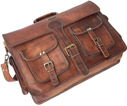 cuero Leather Messenger Bag for Men, 18 Inch Laptop Crossbody, Handmade Leather Shoulder Satchel Bag for Men, Full Grain Business Briefcase for Office/Work/Travel - Vintage Brown