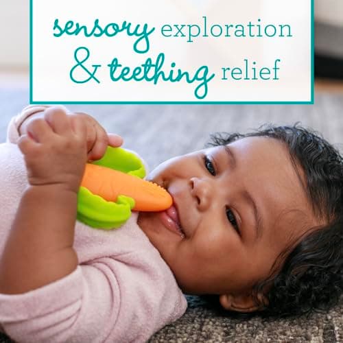 Infantino Lil’ Nibbles Textured Silicone Teether, BPA-Free Baby Teething Toy, Soft, Easy to Hold, Sensory Stimulation for Infants, Carrot