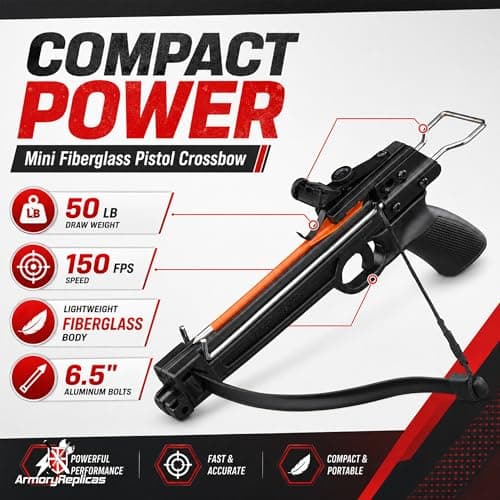 Armory Replicas™ Mini Self-Cocking Crossbow Collection – Aluminum & Fiberglass Compact Archery Crossbows, 50lb to 80lb Draw Weight Models with Safety System & Starter Bolt Sets