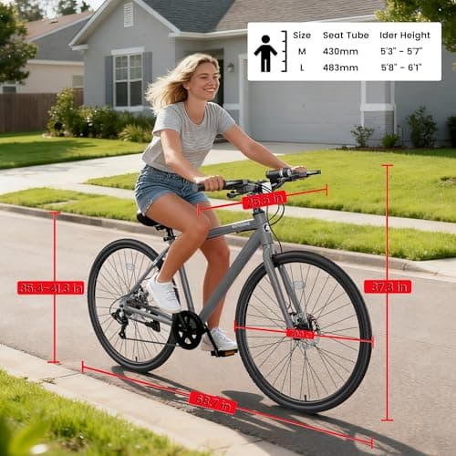 MOONCOOL Hybrid Bike for Men, 700C Aluminum 29LBS Ultra-Light 8-Speed Commuter Bike, 350lb Capacity, 29" Adult Urban Bicycle, Dual Disc Brakes, for Tall Men&Women, 85% Pre-Assembled