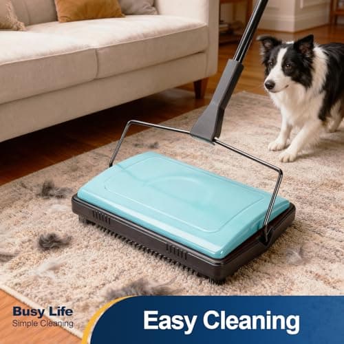 Yocada Carpet Sweeper Cleaner for Home Office Low&Undercoat Carpets Rugs Pet Hair Dust Scraps Paper Small Rubbish Cleaning with a Brush Blue