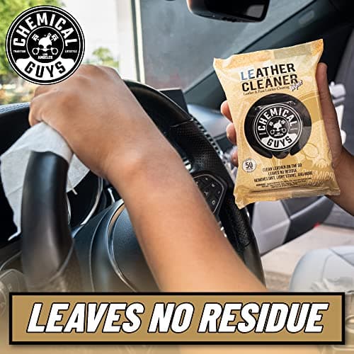 Chemical Guys Leather Cleaner Wipes Mega 50 Pack - Interior Leather Wipes for Cars, Natural, Synthetic, Faux & Pleather Surfaces, Safe for Cars, Trucks, Furniture, Boots & More, Convenient 50 Count