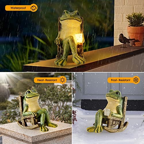 Miniature Frog Garden Statue Gifts Christmas Decorations Fairy Garden Accessories Outdoor Lights Solar Garden Frog Decor Art Housewarming Gift for Patio,Yard,Lawn Ornament,3.89"x2.36"x3.93