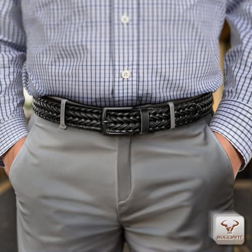 BULLIANT Men Belt 2Pack,Braided Woven Leather Belt For Men Golf Casual Jeans 1 3/8"
