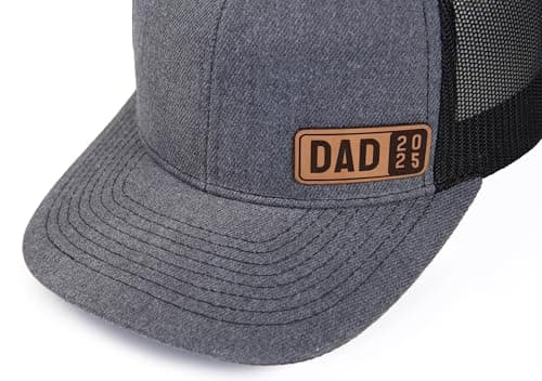 Dad Est 2025 2026 Hat for Men New Dad Gifts Customization Leather Patch Trucker Hat