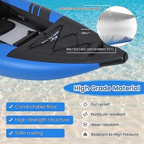Goplus Tandem Inflatable Kayak, 12.5FT 2-Person Kayak for Adults w/507 LBS Weight Capacity, 2 Aluminium Oars, Padded Seat, 2 Fins, Hand Pump, Carry Bag, Repair Kit, Portable Touring Kayaks