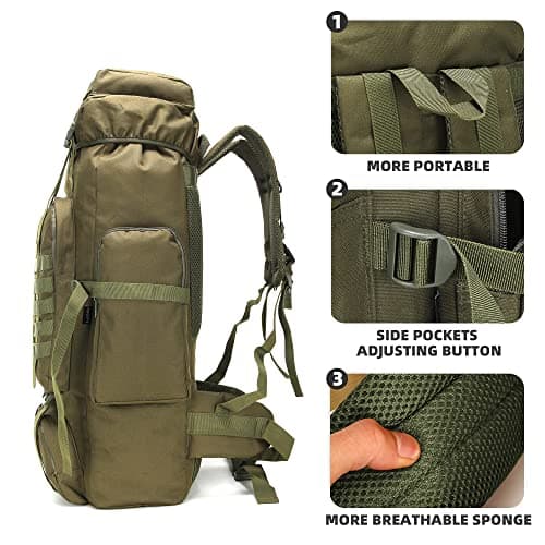 King'sGuard 70L Camping Hiking Backpack for Men Women Large Military Tactical Backpack Molle Rucksack Backpack for Outdoor