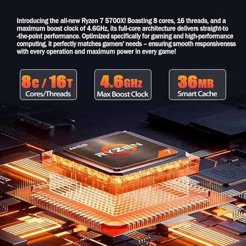 suevery High End Desktop Computer | Ryzen 7 5700X + RTX 5060 8G | 32GB DDR4 + 1TB SSD | WIFI6| Streaming Office VR Home Video 5K Editing Gaming PC