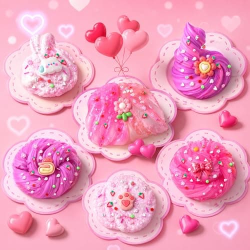 Party favor, goodie bag stuffer, Easter basket filler and sensory toy for kids ages 4-10 6-Pack Pink Slime Kit for Girls, Cloud Butter Squishy Birthday Gift Set B0CYT6D2ZS