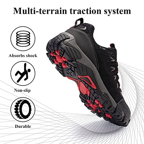 SHULOOK Men's Waterproof Hiking Shoes Lightweight Anti Slip Outdoor Ankle Boots Breathable Hike Trekking Trails Shoe