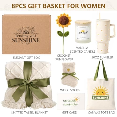 Box of Sunshine Sunflower Gifts for Best Friends, Get Well Soon Basket Thinking of You Self Care Gift Boxes for Women Mom Sunshine Gift Baskets Get Well Care Package Birthday Gifts for Women Friend B0FZK9V5JH