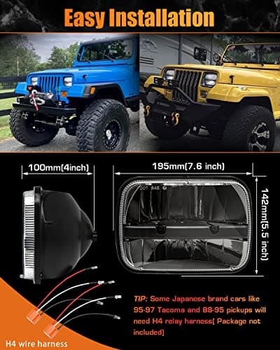 UNI-SHINE 5x7 led headlight 2pcs 7x6 led headlight Reflector Plug and Play H6054 H5054 Hi/Lo Sealed Beam DOT Approved Compatible with jeep Wrangler YJ Compatible with Cherokee XJ