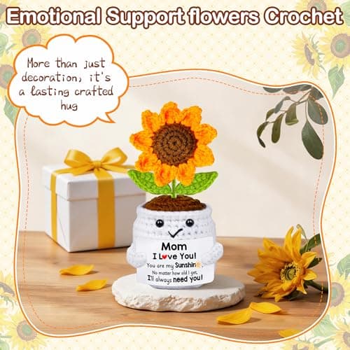 Gifts for Mom, Birthday Gift for Mom, Handmade Crochet Flowers Sunflower for Home Office Desk Decoration, I Love You Gifts for Moms Mama from Daughter Son Kids, Mothers Day, Xmas Present Idea