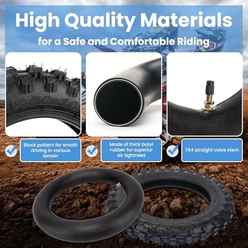 2.50-10 Dirt Bike Tire, 2.5-10" Off-Road Tire and Inner Tube for Dirt Bike with 10" Rim Compatible with Honda CRF50/XR50, Suzuki DRZ70/JR50 and Yamaha PW50