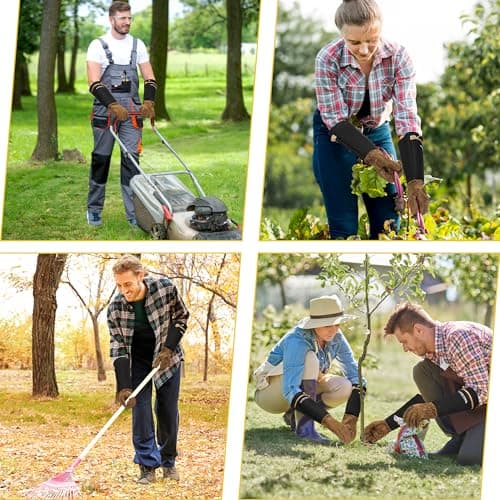 HANDLANDY Long Gardening Gloves for Men & Women, Pigskin Leather Rose Pruning Gloves, Breathable Thorn Proof Gauntlet Glove (Brown-Pigskin, M)