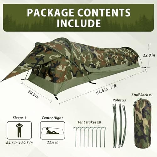 GEERTOP Ultralight Single Person Bivy Tent for Camp Waterproof 1 Man Tent for Camping Hiking Backpacking Hunting Outdoor Survival Gear - Easy Set Up
