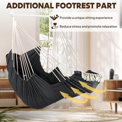 Chihee Hammock Chair Hanging Chair with Foot Rest 2 Cushions Max 500lbs Robust Metal Spreader Bar Collapsible Easy Storage Soft Cotton Swing Chair Strong Strap Iron Carabiner Side Pocket Included