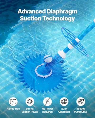 VEVOR Suction Pool Cleaner, Automatic Pool Vacuum Cleaner, Suction Side Automatic Pool Cleaner, Suction Vacuum Pool Sweeper with 12 Hoses, for In-ground Pool and Above-Ground Pool Up to 20 x 35 ft