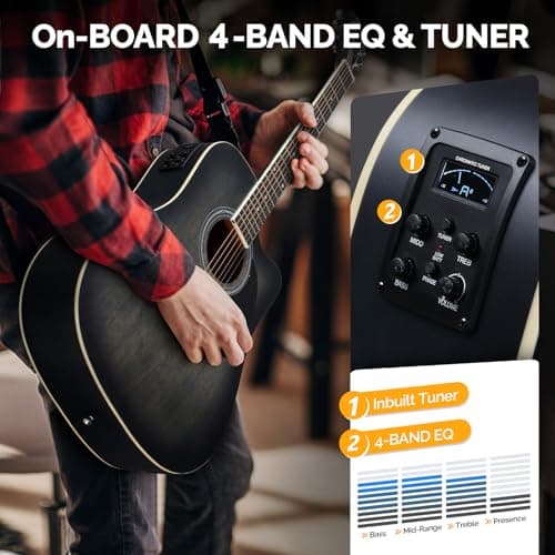 GLARRY Full Size 6 Strings Acoustic Electric Guitar Beginner Kit, Cutaway 41 Inch Electric Acoustic Guitar w/Inbuilt Tuner, Bag, Strap, Picks, Strings, Basswood Guitarra, Matte Distressed Black