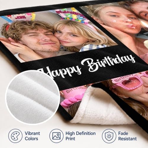 Ships Next Day Custom Blanket with Picture Text Personalized Throw Blanket Photo Collage Blankets Customized Birthday Gifts for Couple Girlfriend Boyfriend Family Kids Friends Pet B0DGFW5HP4