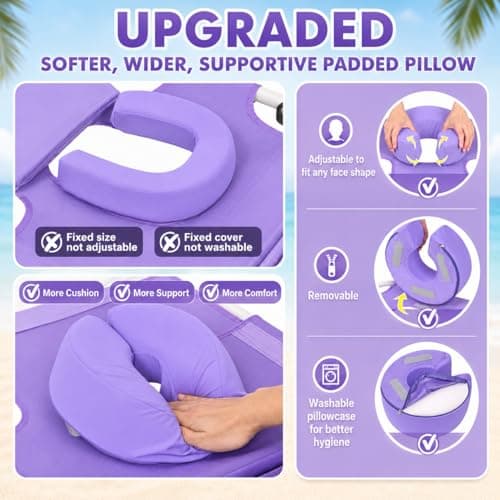 Backpack Beach Tanning Lounge Chair with Canopy Shade Face Hole Padded Adjustable Washable, 6 Position Layout Chair for Outside Sunbathing Poolside Lawn, UPF 50+ Wind-Resistant Sun Shade, Patented