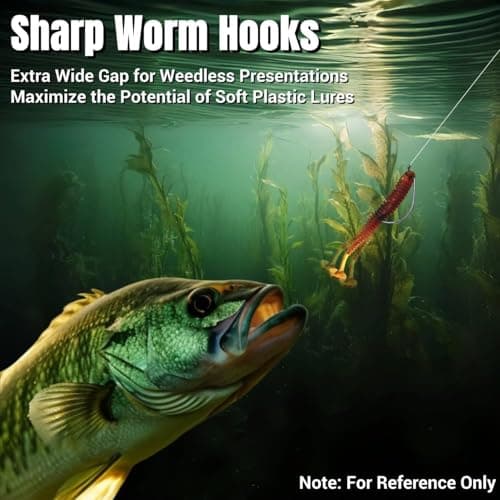 FINOSEAK 120Pcs Bass Hooks Set, Strong Offset Bass Fishing Hooks Freshwater Barbed Sharp Worm Hooks for Texas Rigging Fishing Extra Wide Gap 6 Sizes Assorted #1 1/0 2/0 3/0 4/0 5/0