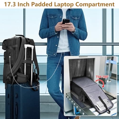 MATEIN Expandable Travel Backpack With Shoe Compartment, 52L Large Suitcase Backpack with Waist Straps & USB Charging Port, 17 Inch TSA Laptop Backpacks Luggage Carry On Bag With 3 Packing Cubes