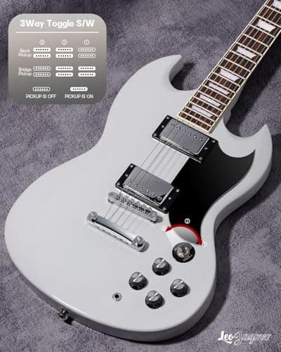 Leo Jaymz 39 Inch Solid Body Electric Guitar - Poplar Wood Body，Maple Neck and Laurel Wood Fretboard (White)