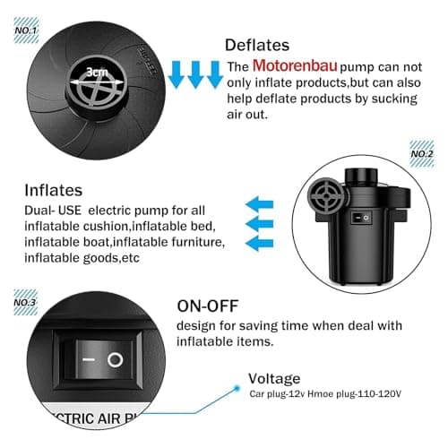Electric Air Pump for Inflatables,Portable Quick-Fill Air Pump with 3 Nozzles,110-120V, Inflator & Deflator Pumps for Outdoor Camping, Air Mattress Beds,Boats,Inflatable Cushion,Couch,Pool Floats