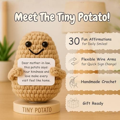 Mother In Law Gifts - Handmade Crochet Potato Doll with 30 Loving Signs for Mother In-Law, Birthday Appreciation for Mom In Law - Funny Bonus Mom Gifts for Women from Daughter or Son In Laws B0DVR67YS6
