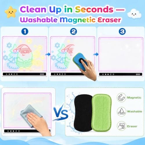 USB-C Rechargeable, 3mm Acrylic Surface, 7 Markers, Tracing Book, Clean Kit, Washable Eraser KVXAJWOT 16" LED Drawing Board, 16 Light Modes, 8 Colors, Built-in Stand B0H9L6KVJH