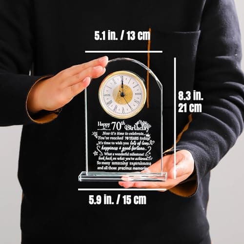 Ornalrist Happy 70th Birthday Glass Clock Gifts for Women, Men - 70 Year Old Birthday Keepsake for Mom, Dad, Parents Home Decor (8.3'' Gift Boxed)